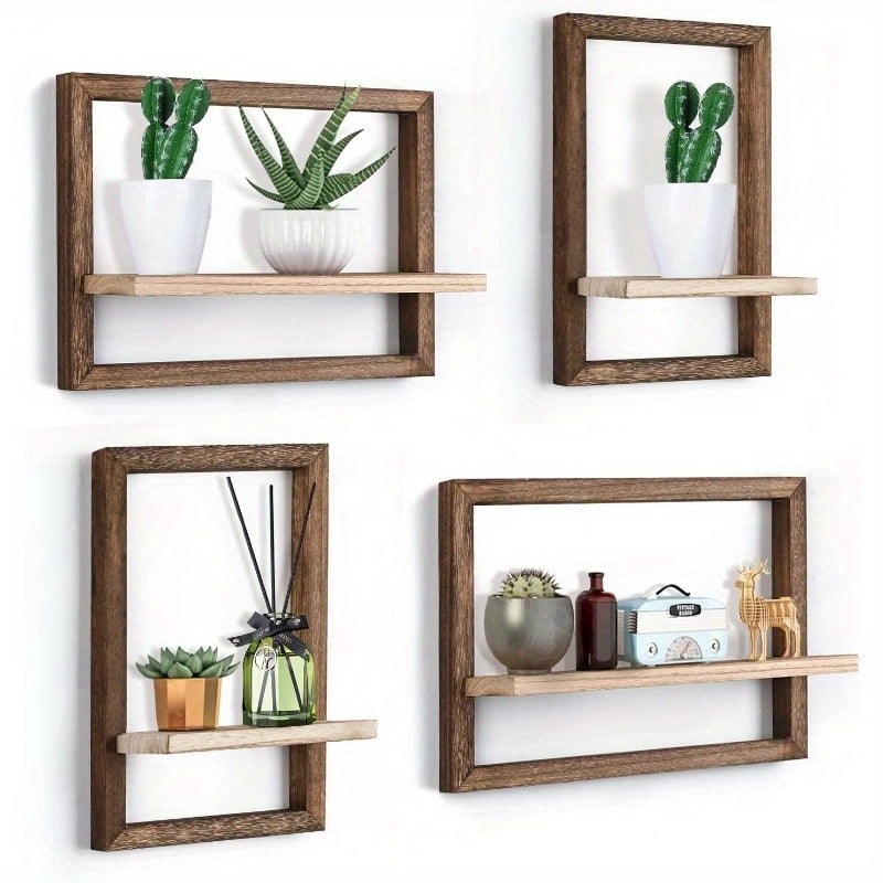Set of Rustic Style Wooden Wall Mounted Display Shelves for Decorative ...