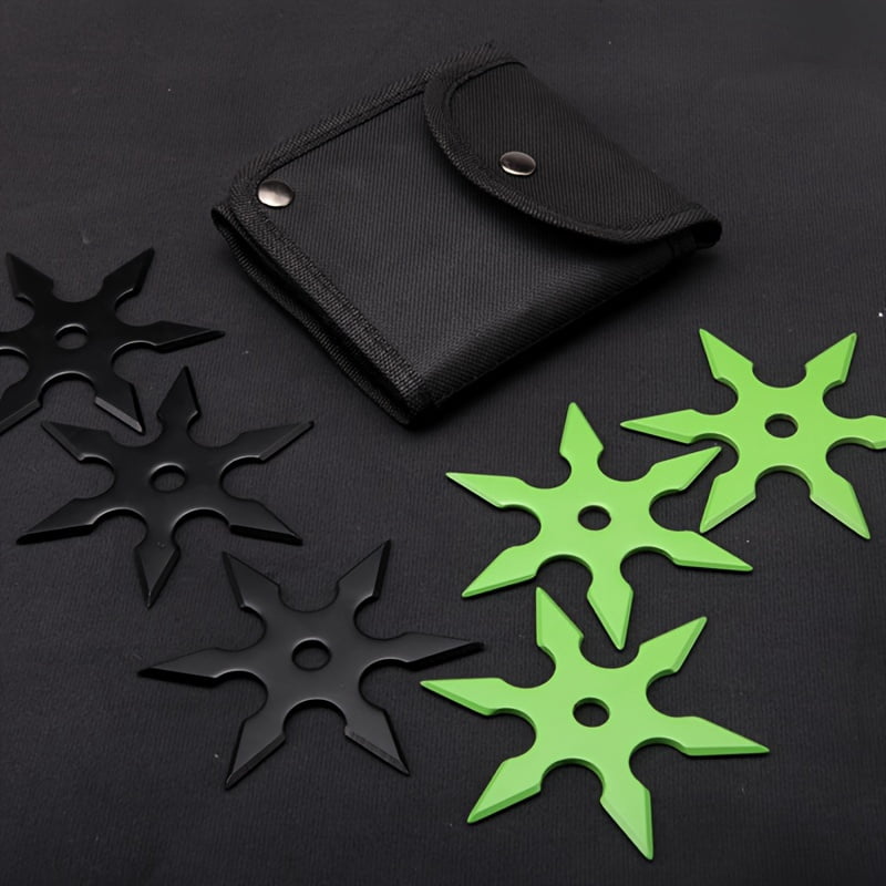 Set of Six 3.93-inch Hex Darts with Oxford Case, Stainless Steel, Suitable for Outdoor Hunting, Gift for Dad (Green, Black)