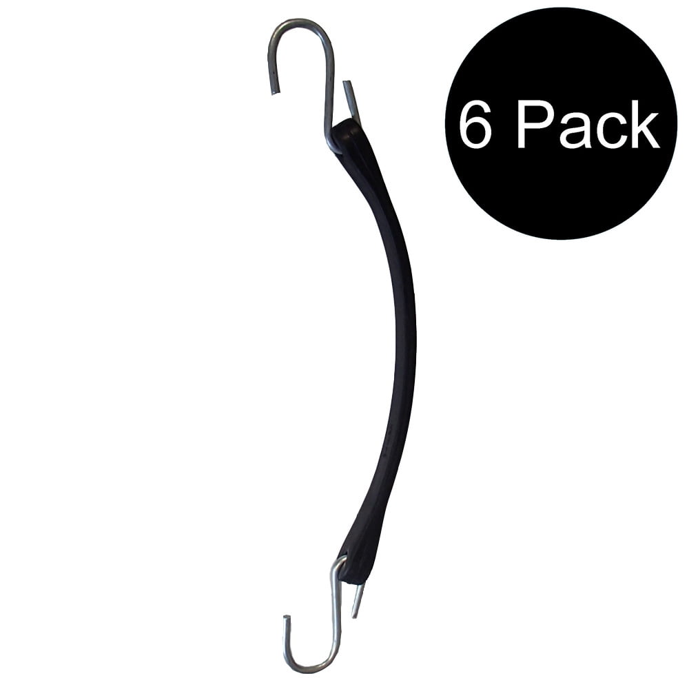 RAParts Six (6) 9" Heavy Duty Natural Black Rubber Tarp Straps (Bungee Cords) w/ Hooks