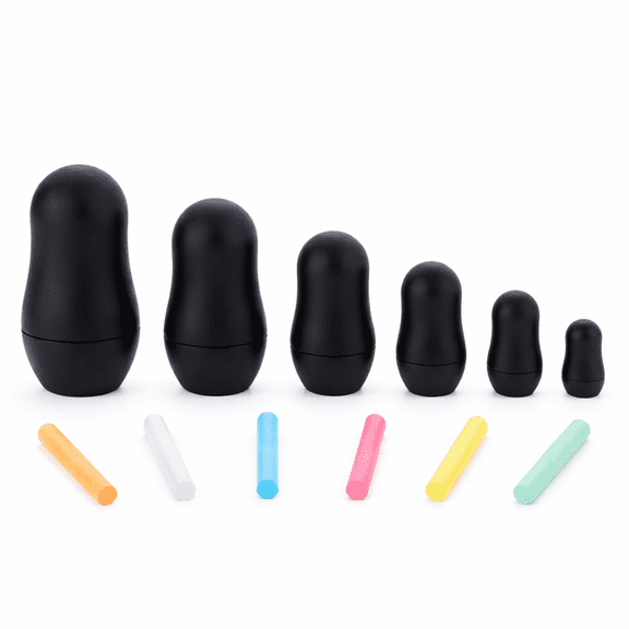 Set of 6 Chalkboard Plastic Nesting Dolls with Color Chalks Reusable DIY Drawing Matryoshka Craft Kit