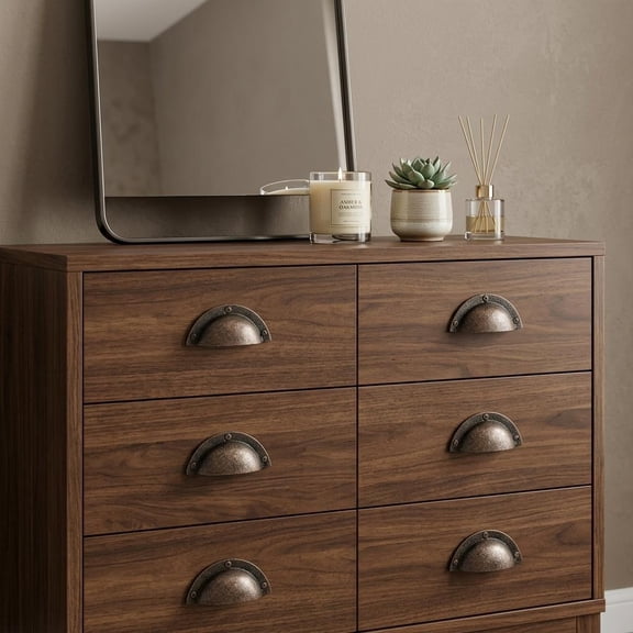 Set of Six Bronze Novelty Knob Metal Drawer Pull Knobs