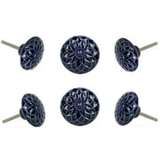 Set of Six Ceramic Beatriz Dark Blue Cabinet Knobs by Trinca-Ferro