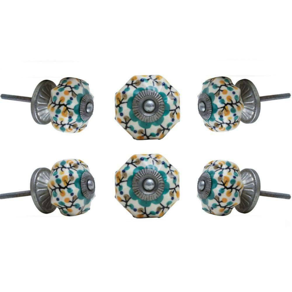 Set of Six Ceramic shepherds flower cabinet Knobs