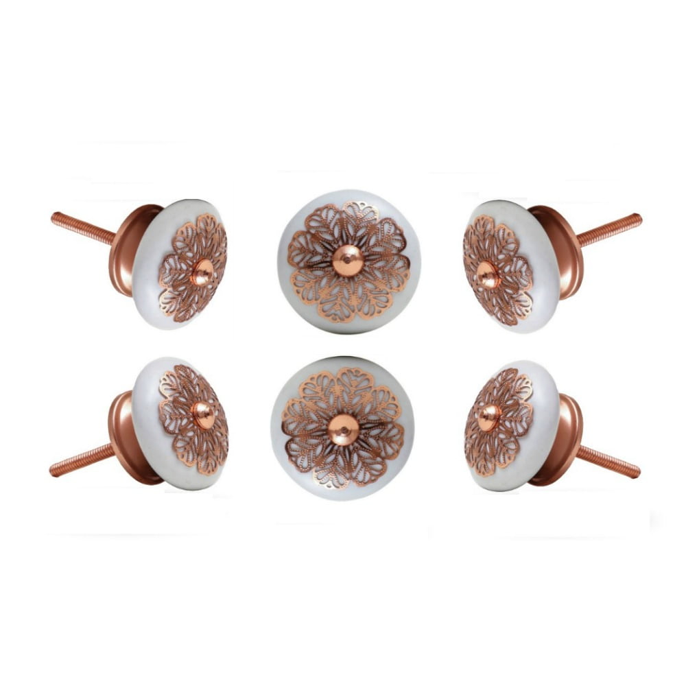 Set of Six Copper Filigree Ceramic  Cabinet Knobs by Trinca-Ferro