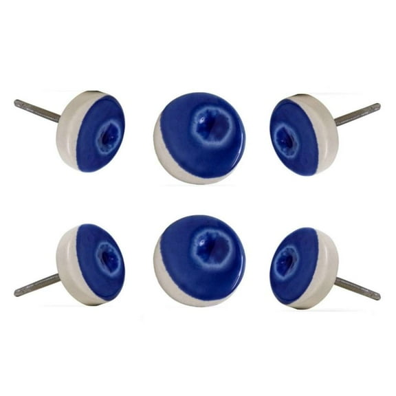 Set of Six Double Vision Blue Ceramic Knobs by Trinca-Ferro
