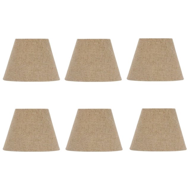 Set of Six European Drum Style Chandelier Lamp Shade 6 Inch Beige Linen