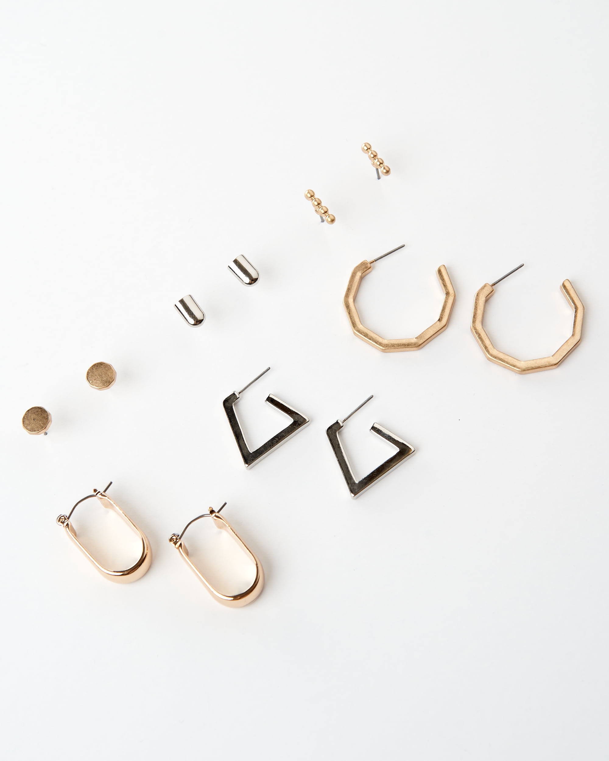 Set of Six Gold and Rhodiun Stud And Hoop Earring Pack