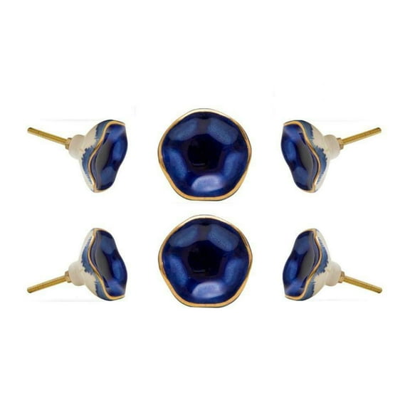 Set of Six Jordan Blue Ceramic Knobs