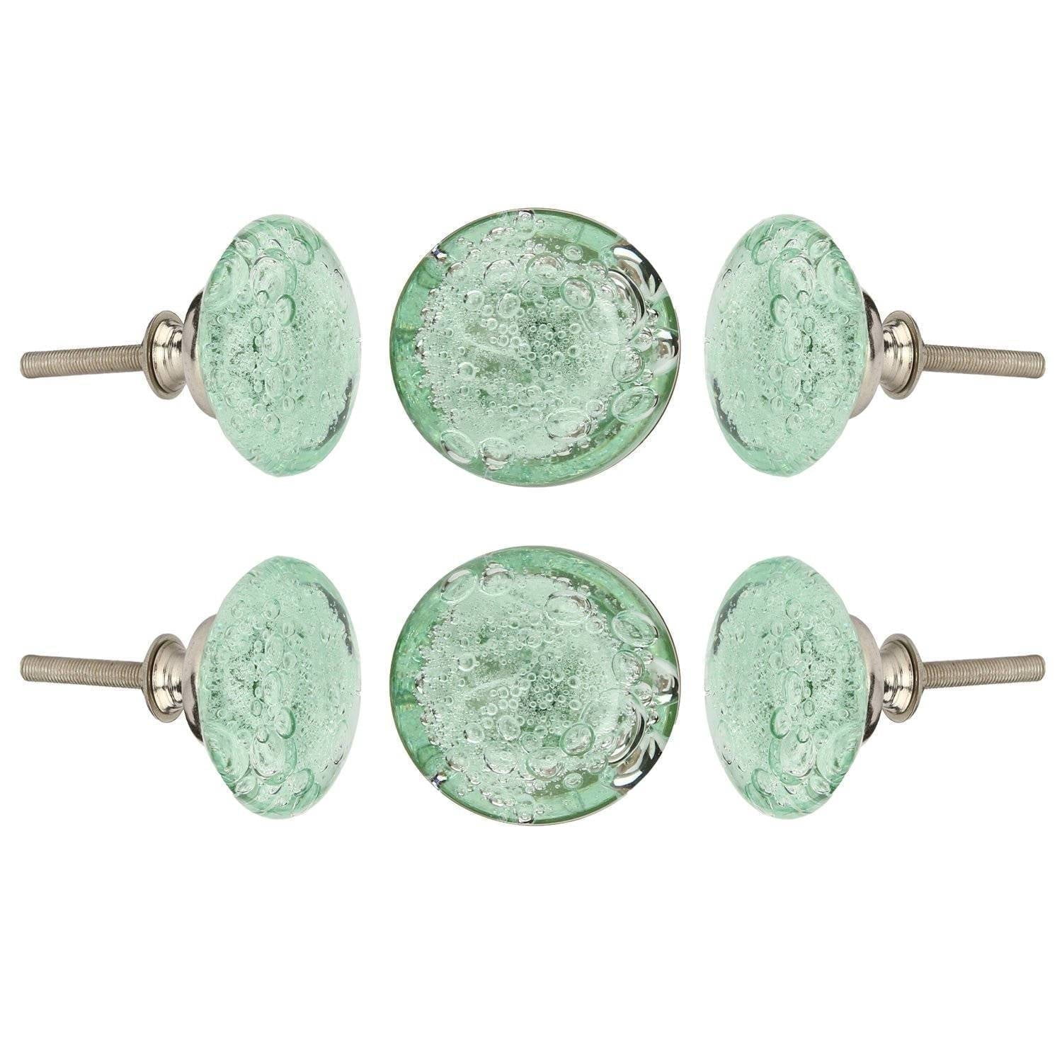 Set of Six Light Green Bubble Glass Cabinet Knobs by Perilla Home