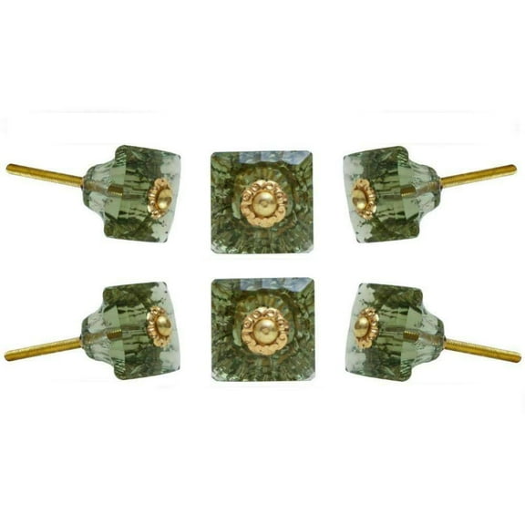Set of Six Mammounia Green Glass Knobs