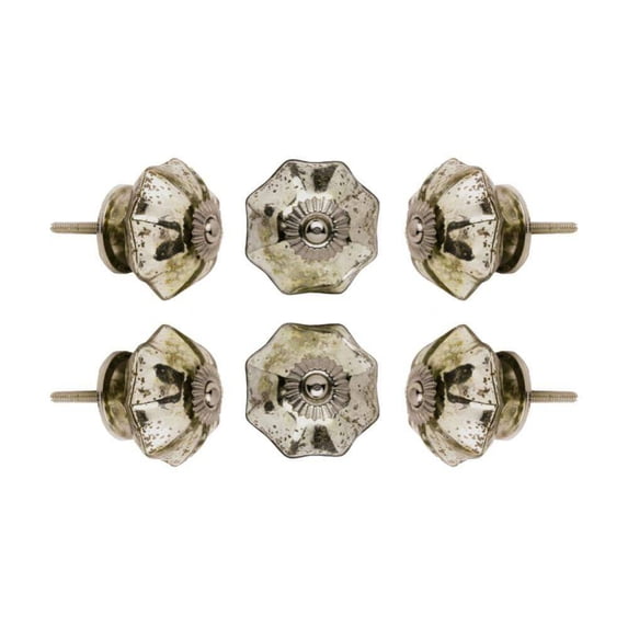 Set of Six Mirror Melon Glass Knobs