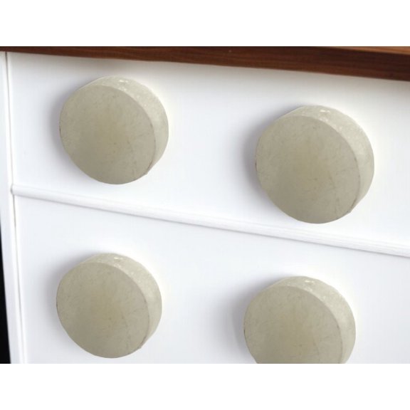 Set of Six Off White Stone Disc Drawer Pull Knobs