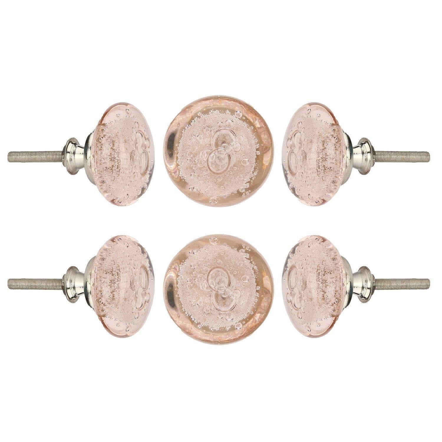 Set of Six Pink Bubble Glass Cabinet Knobs by Perilla Home