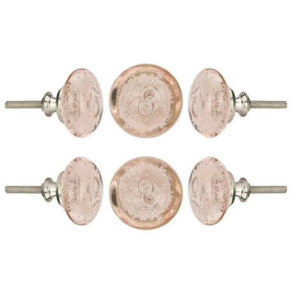 Set of Six Pink Bubble Glass Cabinet Knobs by Perilla Home