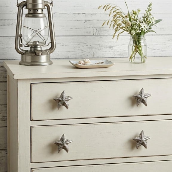 Set of Six Silver Starfish Knob Iron Drawer Pull Knobs
