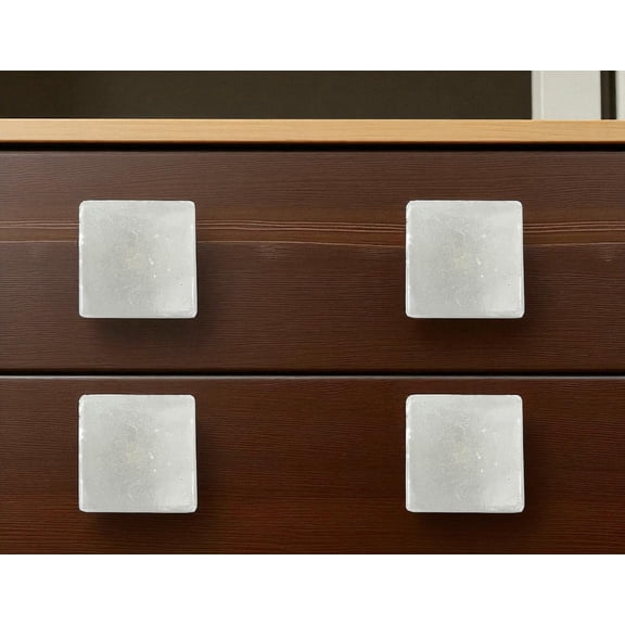 Set of Six White Square Knob Stone Drawer Pull Knobs