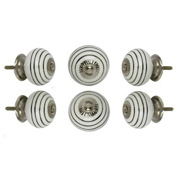 Set of Six ceramic silver circle Knobs