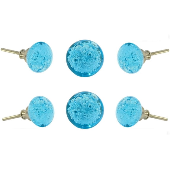 Set of Six glass jones turquoise cabinet Knobs