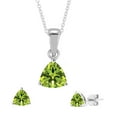 thumbnail image 1 of Set of Sterling Silver Trillion Cut Pendant and Earring with Natural Peridot-with 18 Inch Chain, 1 of 2