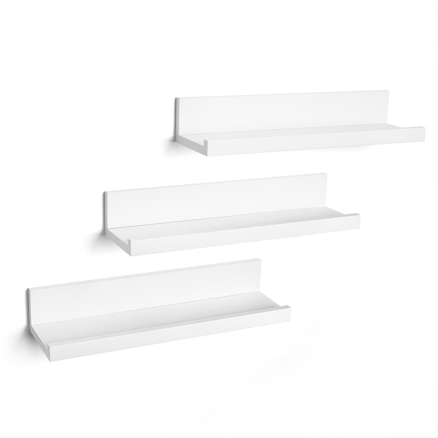 Set of Three 14 Inch White Floating Wall Shelves