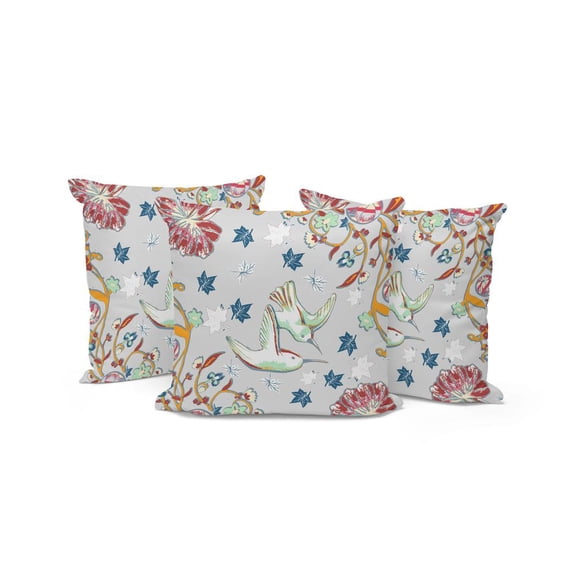 HomeRoots Set of Three 16" X 16" Gray and Blue Bird Indoor Outdoor Throw Pillow