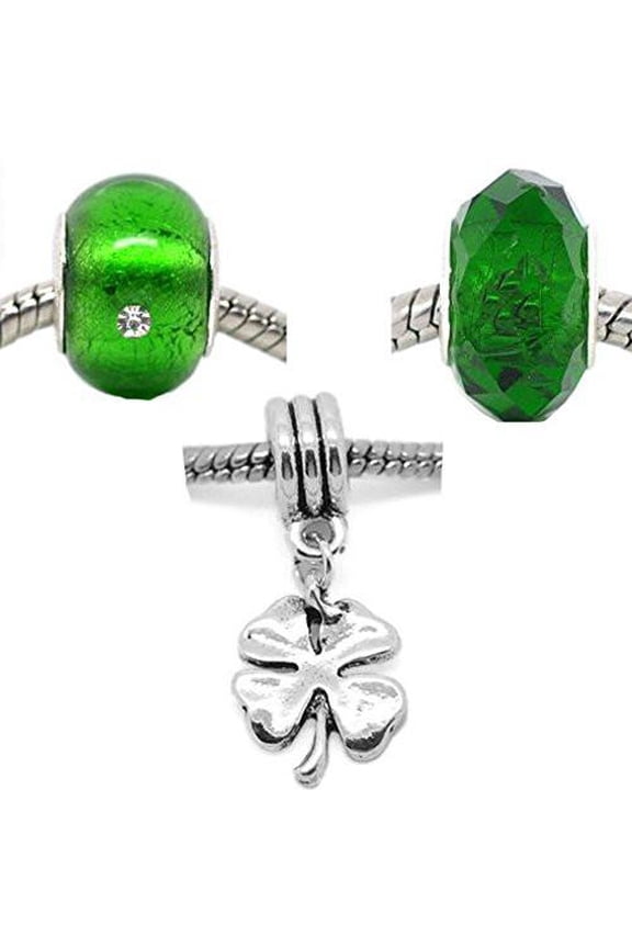 Set of Three (3) St Patrick's Charm Beads for Snake Chain Charm Bracelet