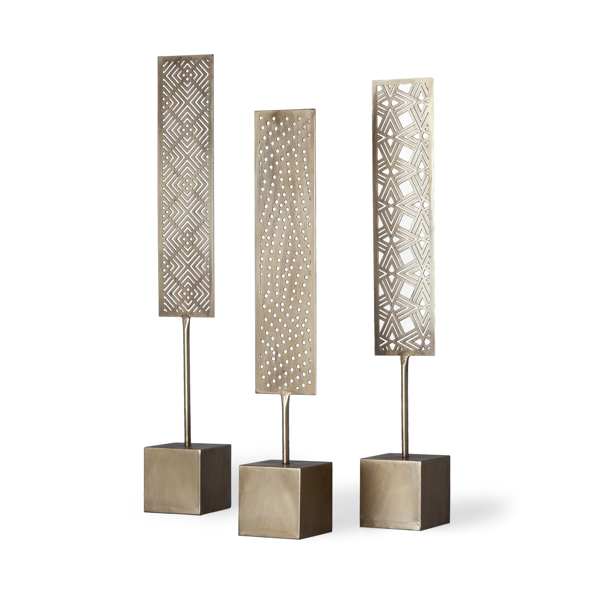 Set of Three Gold Abstract Metal Cutout Tabletop Décor Pieces