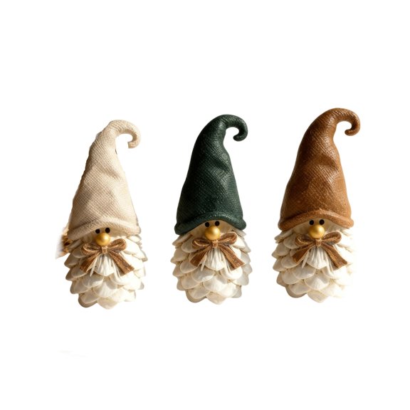 Set of Three Pinecone Gnome Figurines Scandinavian Style Handmade Decorative Ornaments for Home Office Desk Shelf Mantel Holiday Seasonal Display