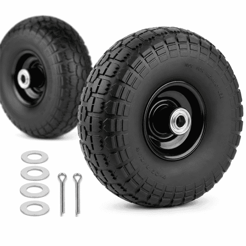 Set of Two 10-Inch Solid Wheelbarrow Tires Rubber Wheels - Replacement Flat-Free Tire Size 3.50-4" with 5/8" Bearings And a 2.2" Offset Hub PU Material (650G)