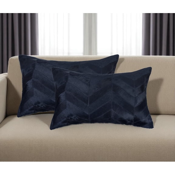 Set of Two 12" X 20" Black Lumbar Chevron Cowhide Throw Pillows