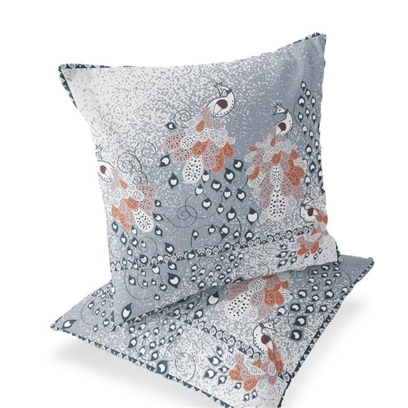 HomeRoots 535830 16 x 16 in. Peacock Indoor & Outdoor Throw Pillow, Blue & Gray - Set of 2