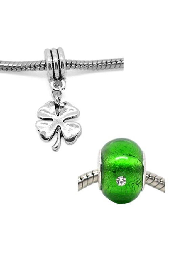 Set of Two (2) St Patrick's Charm Beads for Snake Chain Charm Bracelet