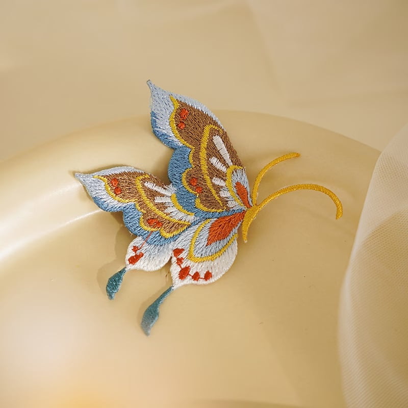 Set of Two 3D Butterfly Embroidered Fabric Patches - Traditional Chinese and Ancient Design for Hanfu, Bags, and Clothing Repair
