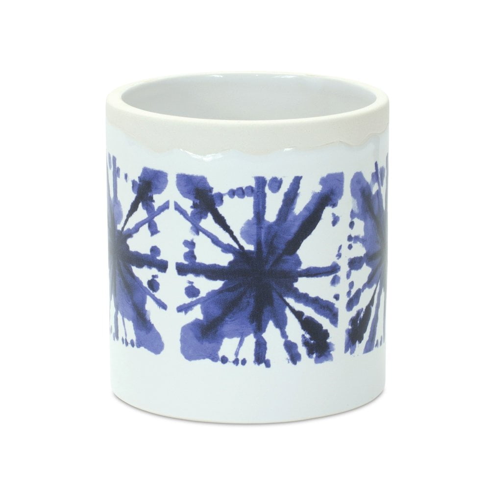 Blue and White Tie-Dye Ceramic Planter Set