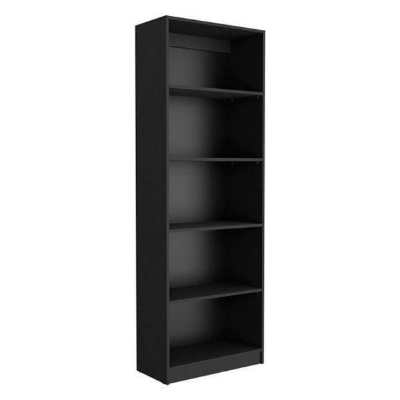 HomeRoots 546338 71 in. Five Tier Bookcase with Two Doors, Black - Set of 2