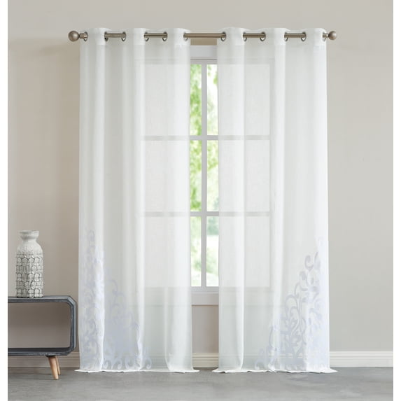 Set of Two 84" White Velvet Applique Window Panels