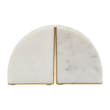 Set of Two Bookends 8" Set of White Marble Decorative Pie Bookends For Home or Office Gifts for Book - 4" x 2" x 5"