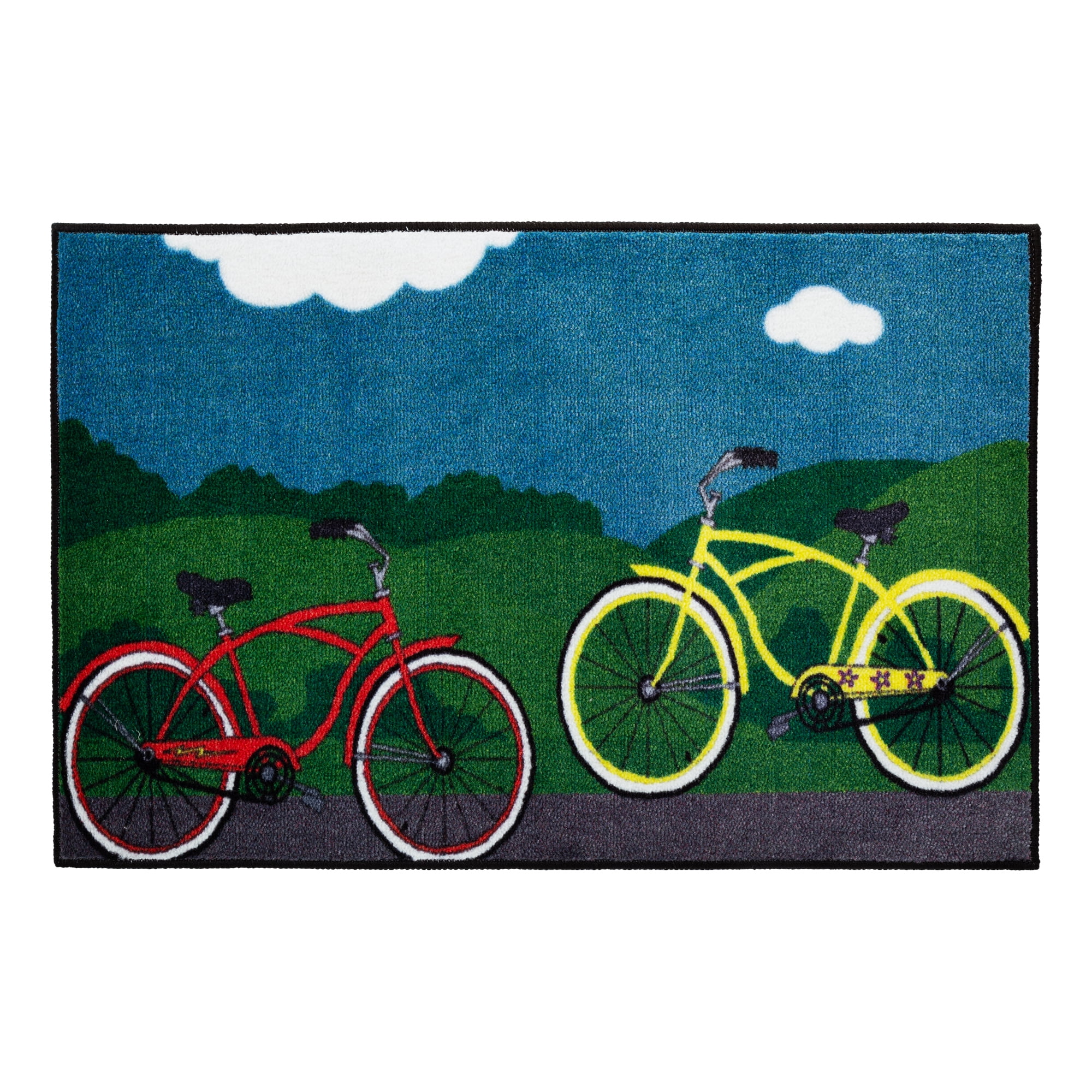 Colorful Bike Design Washable Kids Rug with Rubber Backing
