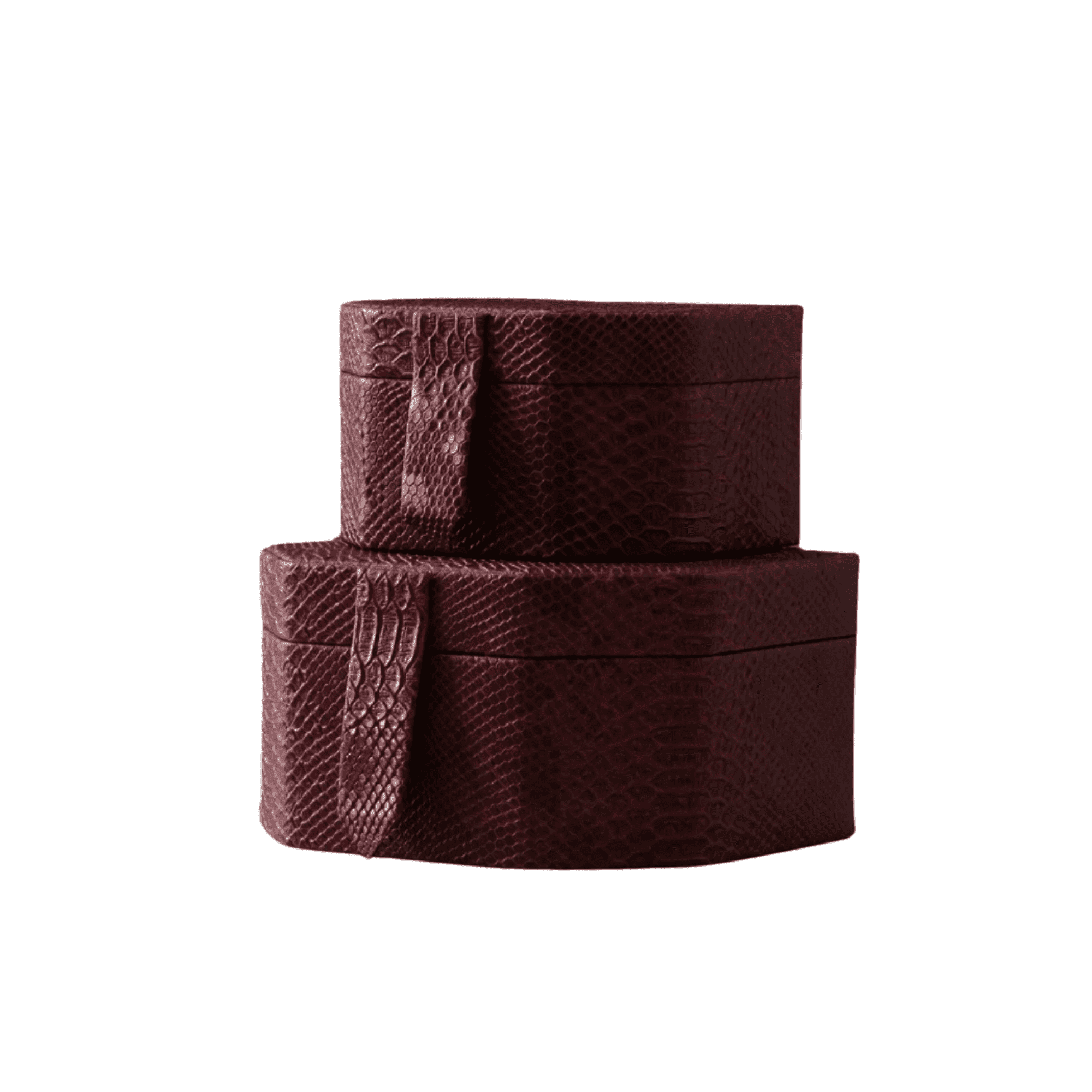 Red Strap Boxes Set of Two Burgundy Faux Leather Storage Boxes with Strap Detail ...