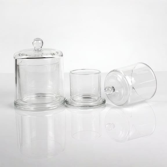 Set of Two Glass Candle Holders with Covers for Home Decor