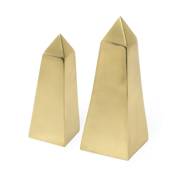 Set of Two Gold Metal Elongated Pyramid Dcor Pieces