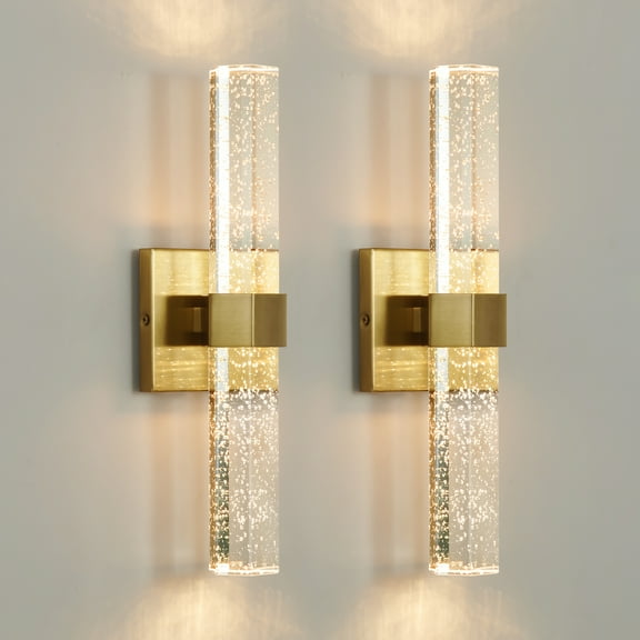 Set of Two Gold Wall Sconces LED Crystal Wall Light Fixtures for Living Room Bathroom Living Roon Bedroom Hallway
