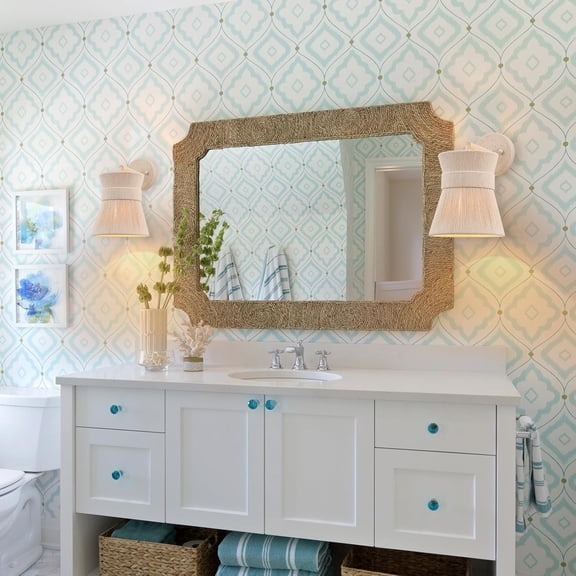 Set of Two Hand Woven Wall Sconces Boho Wall Lamp White Coastal Wall Lights for Bedside Hallway Vanity Stairway Fireplace Living Room, UL Listed