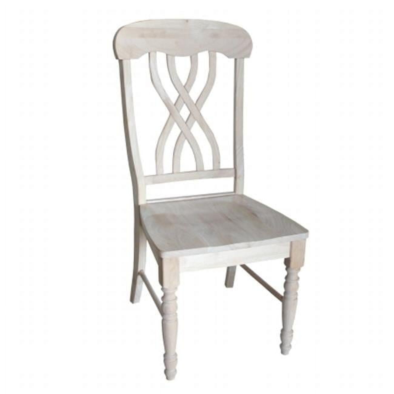 Set of Two Unfinished White Wood Lattice Dining Chairs