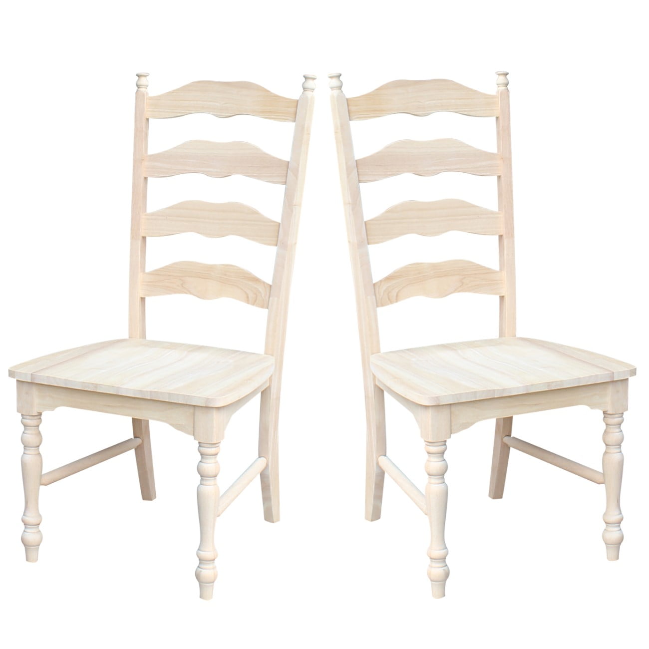 Set of Two White Wood Ladderback Dining Chairs