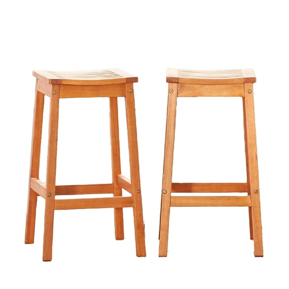 Set of Two Natural Wood Dining Stools