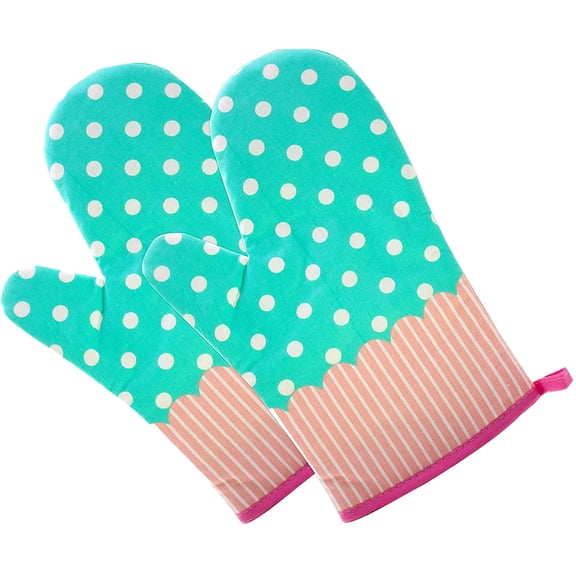 Set of Two Oven Mitts | Heat Resistant Cotton Kitchen Pot Holder [Decorative Kitchen Oven Mitt] Oven Glove | Kitchen Mitts (Dotted Blue)