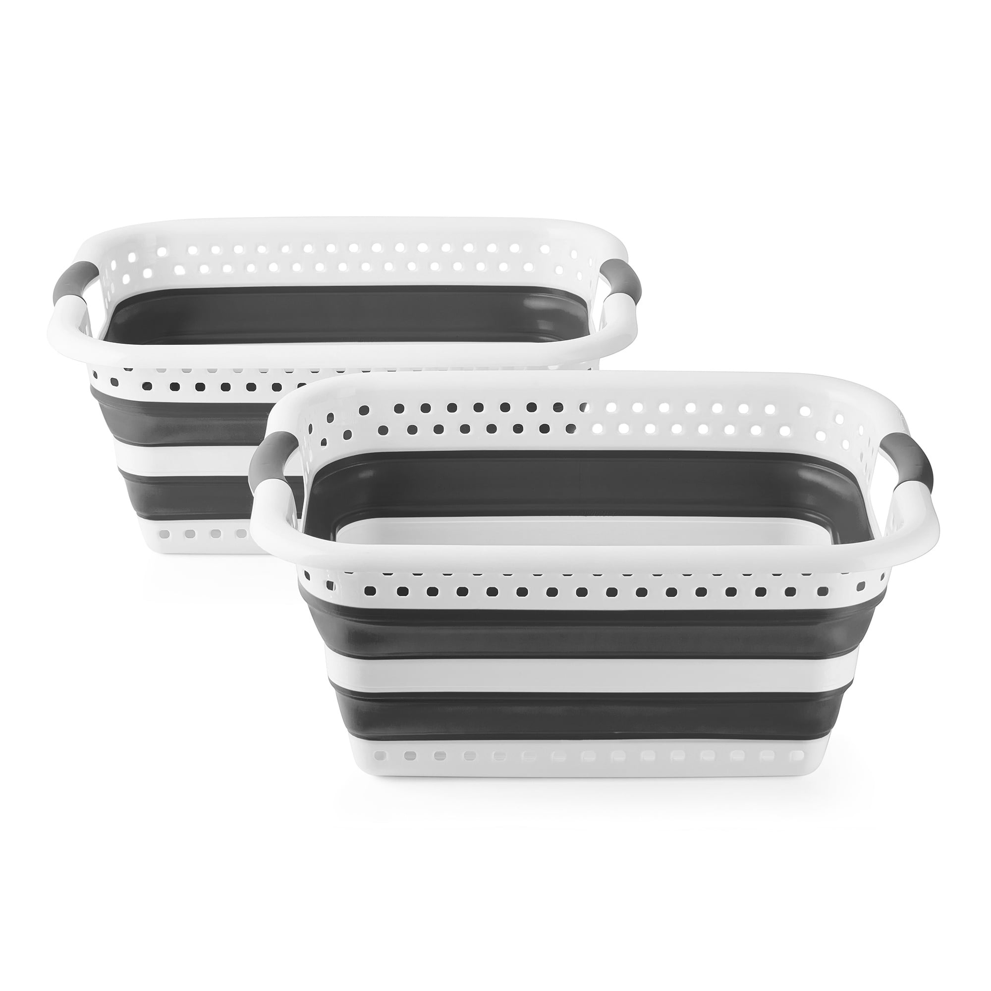 Set of Two Rectangular Laundry Baskets with smooth handle on bottom Grey - Walmart.com