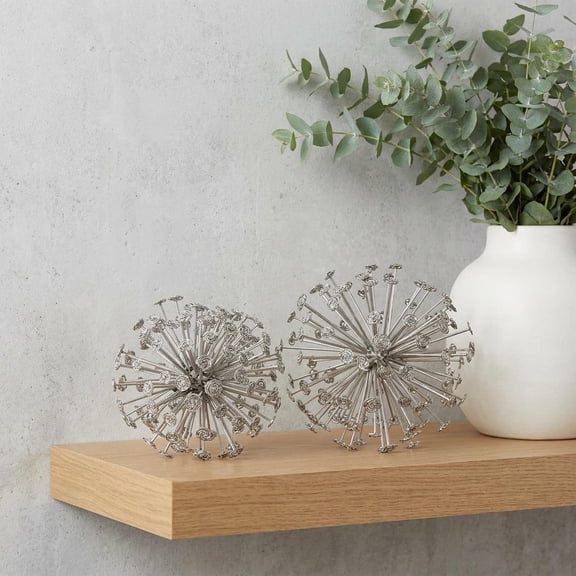 Set of Two Silver Cast Iron Decorative Orb