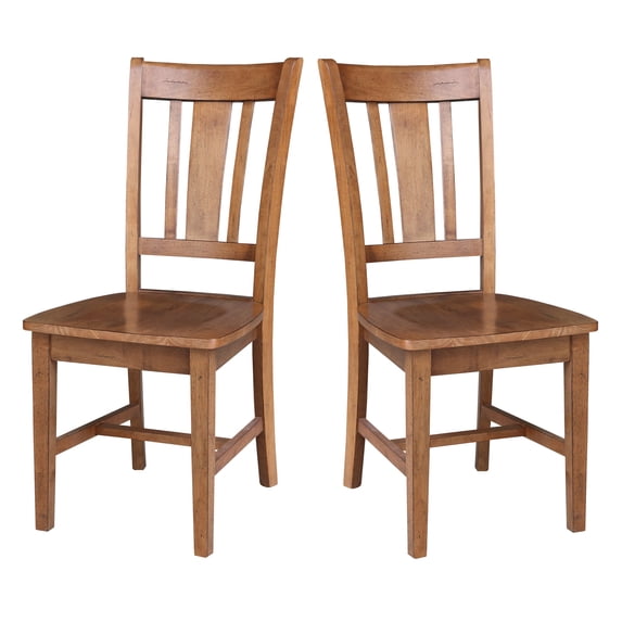 International Concepts Set of Two Solid Wood San Remo Splatback Chair Distressed Oak